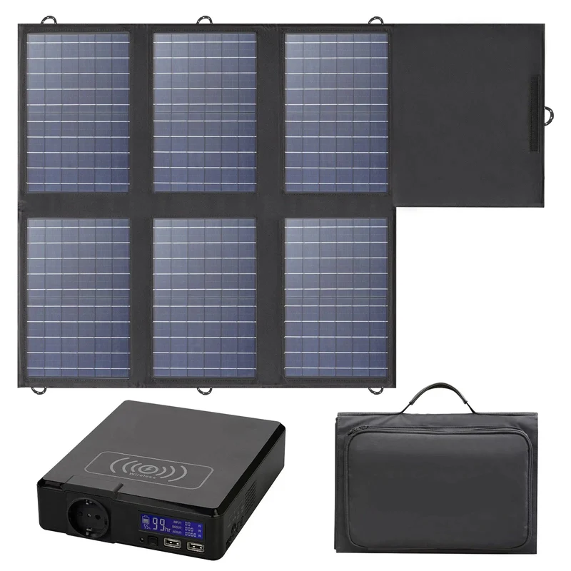 Solar Powerbank - Powerstation - Draagbare - Krachtcentrale - met 60W - Opvouwbaar Zonnepaneel - USB-C Uitgang - voor Thuis - Tenten - Buiten - Kamperen - Noodsituaties - 41600Mah - 200W - 100-240V - 50/60Hz - Zwart