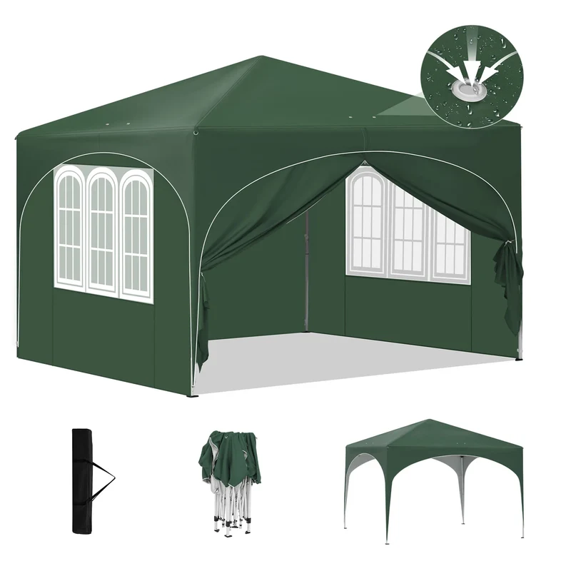 Gazebo Pop-Up Tent - Opvouwbare Partytent - Tenten - Kampeertent - Waterdichte Camping Tent - 3x3m - met 4 Zijwanden en Afvoerputje - voor Tuin en Buiten - Groen