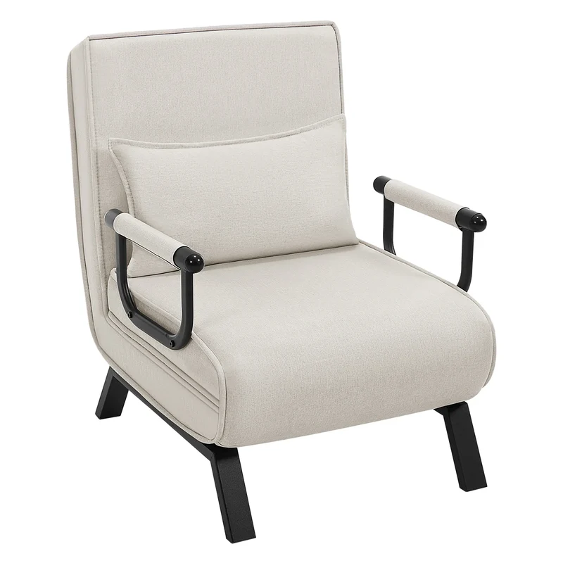 Slaapbank - Slaapfauteuil - Slaapstoel - Inklapbare Slaapbank - Opvouwbare Stoel - 3-in-1 - met Fauteuil - Linnen Bekleding - Kussen - Verstelbare Rugleuning - Beige