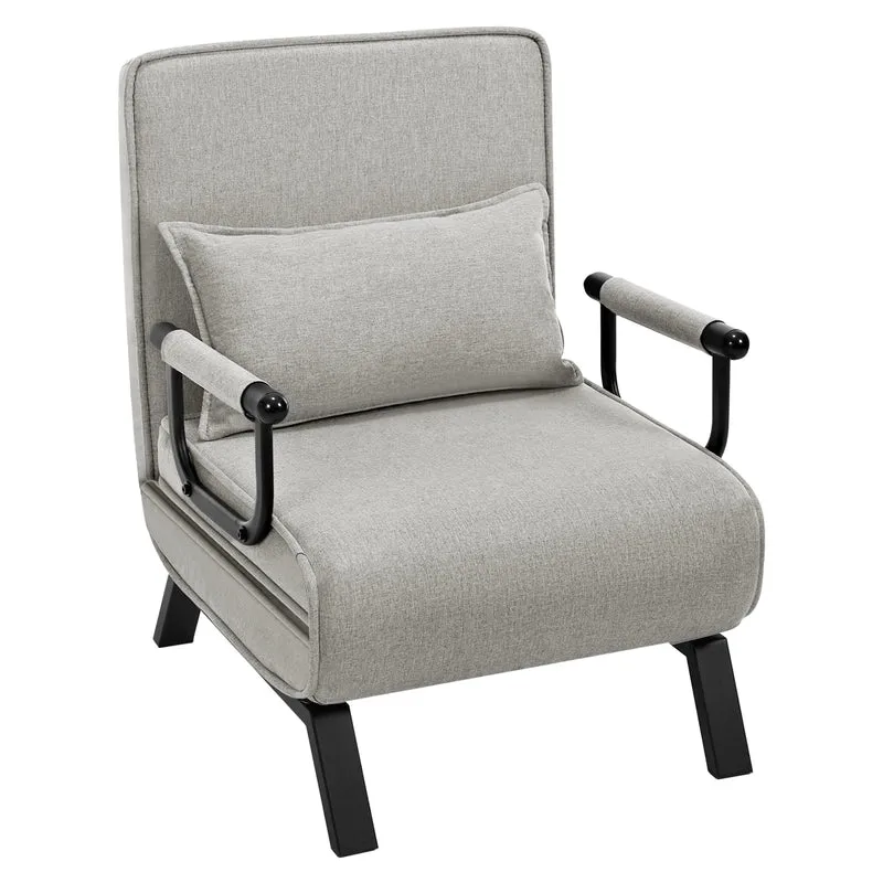 Slaapbank - Slaapfauteuil - Slaapstoel - Inklapbare Slaapbank - Opvouwbare Stoel - 3-in-1 - met Fauteuil - Linnen Bekleding - Kussen - Verstelbare Rugleuning - Lichtgrijs