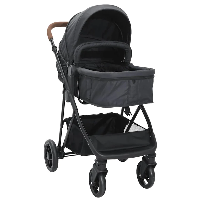 Kinderwagen – Buggy – Wandelwagen – Babywagen – 2-in-1 Kinderwagen Anthracite – Stevig Stalen Frame – Verstelbare Zit- en Ligpositie