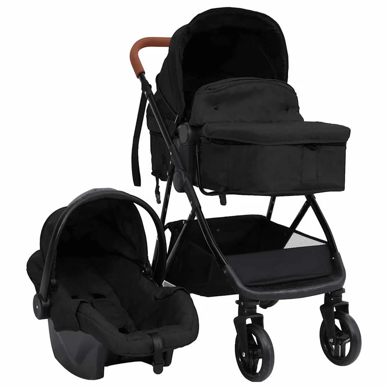 Kinderwagen – Buggy – Reiswieg – Babywagen – 3-in-1 Kinderwagen Anthraciet – Stalen Frame – 5-Punts Veiligheidsharnas