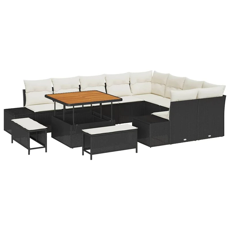 Tuin Loungeset – Tuinmeubel Set – Buiten Sofa Set – Loungeset Balkon – Loungeset 5 Personen – Weerbestendig Poly Rattan – Afneembare Wasbare Kussens Crème
