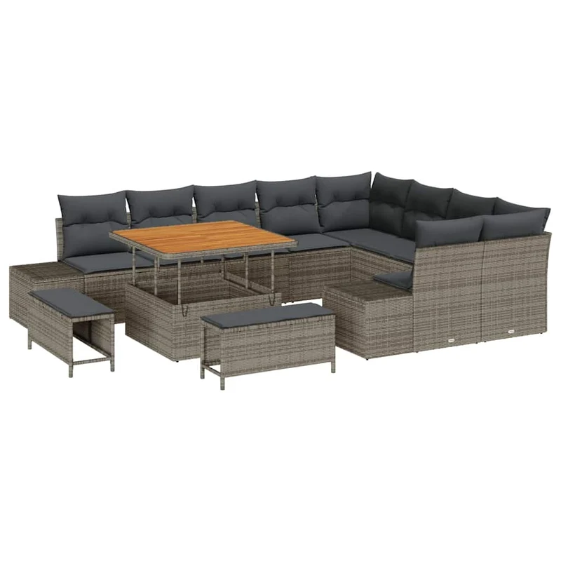 Loungeset – Tuinbank – Hoekbank – Buitenmeubel – Terrasbank – Voor 5 Personen – Weerbestendig Frame – Afneembare Wasbare Kussens – Grijs/Donkergrijs