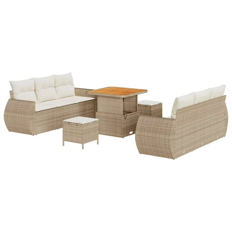 Loungeset – Tuinbank – Tuinmeubelset – Buitenmeubels – Loungesofa – Beige/Crème – Handgeweven Rattan – Weerbestendige Kussens