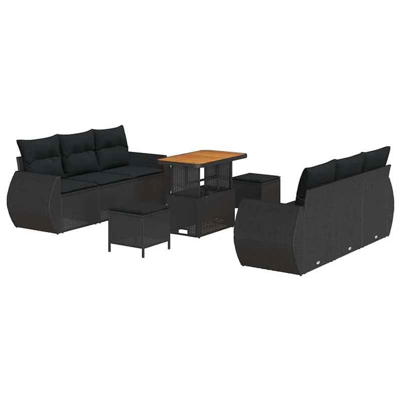 Tuinbank – Buitenbank – Loungeset – Tuinmeubel – Balkonbank – 5-zits – Handgevlochten Zwarte Rattan – Weerbestendige Kussens - Zwart