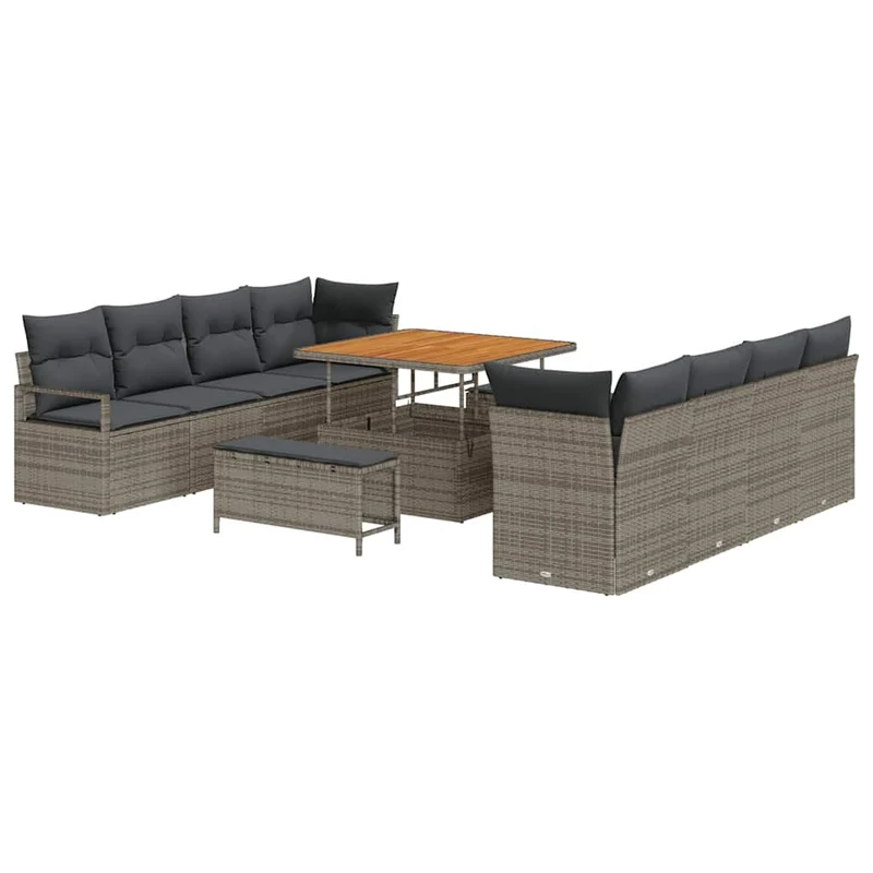 Tuinbankset – Loungeset – Tuinmeubelset – Hoekbank – Buitenbank – Polyester Rotan – UV-bestendig – Ruim Zitcomfort Voor 6-8 Personen - Grijs/Donkergrijs