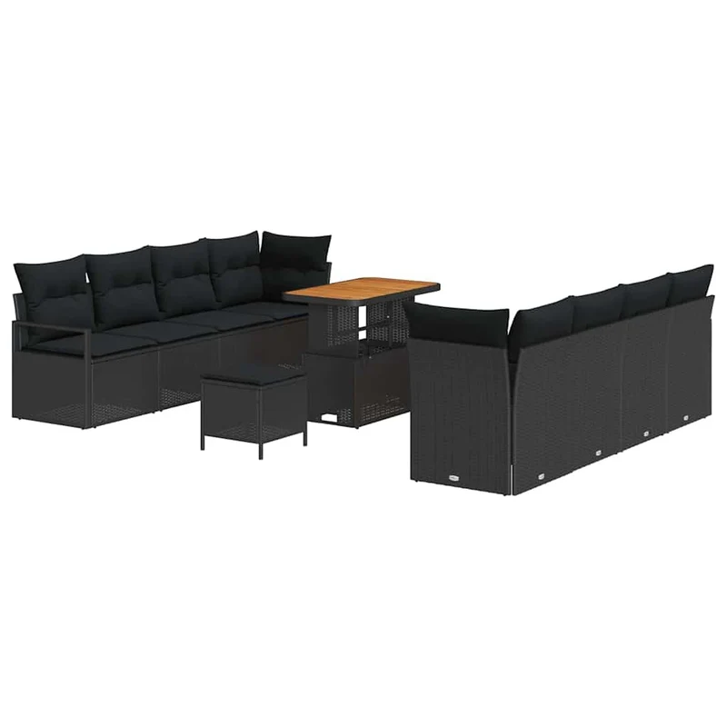 Loungebank – Loungeset – Tuinbank – Tuinmeubel – Buitenbank – Poly Rattan – 8-Zits – Weerbestendig Met Kussens - Zwart