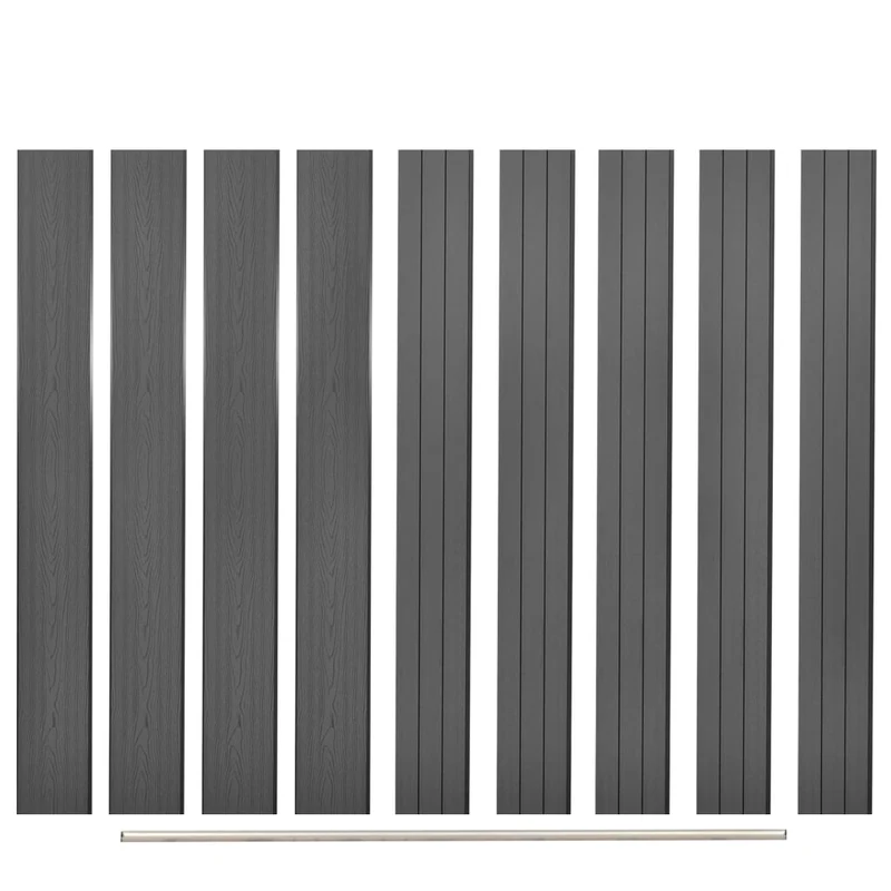 Schuttingpaneel – Tuinscherm – Tuinafscheiding – Hekpaneel – Tuinhek – Hout-Kunststof Composiet – Aluminium Bovenprofiel – Set van 9 Panelen en 1 Eindprofiel – Grijs