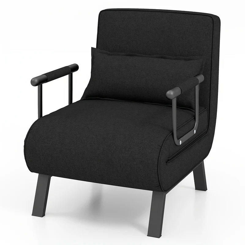 Slaapbank – Slaapstoel – Logeerbed – Zetelbed – Slaapfauteuil – Verstelbare Rugleuning – Stevig Metalen Frame tot 150 kg