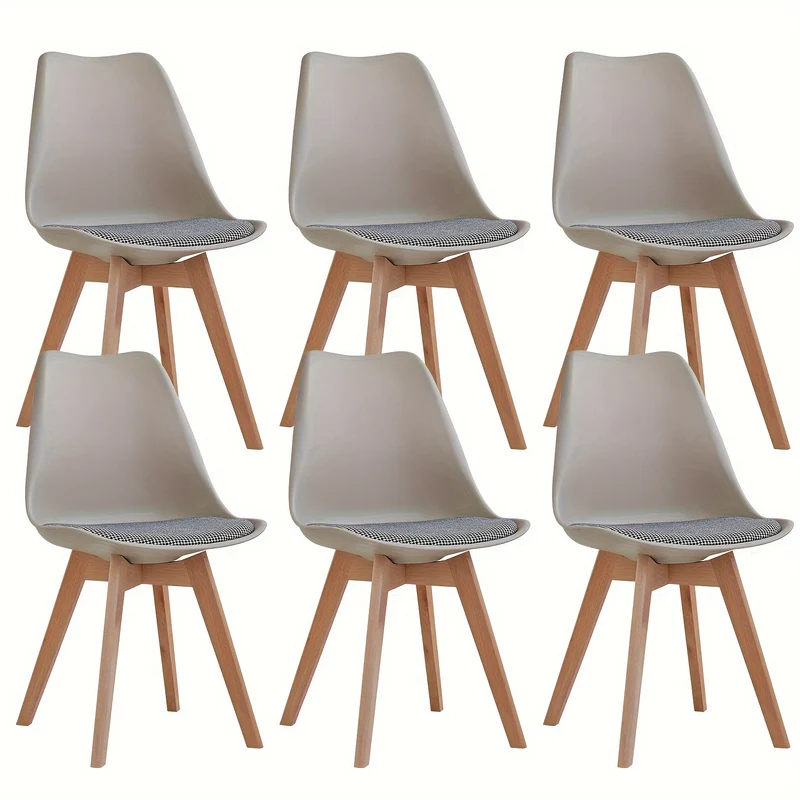 Scandinavische Eetkamerstoelen – Eetkamerstoelen – Stoelen Set – Keukenstoelen – Armloze Stoelen – Set van 6 – Beukenhouten Poten – Linnen Bekleding