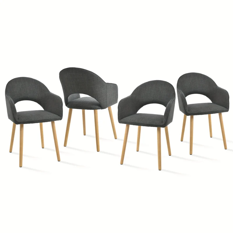Eetkamerstoel – Kuipstoel – Lounge Stoel – Armstoel – Kantoorstoel – Polyester Bekleding – Houten Poten – Set van 4