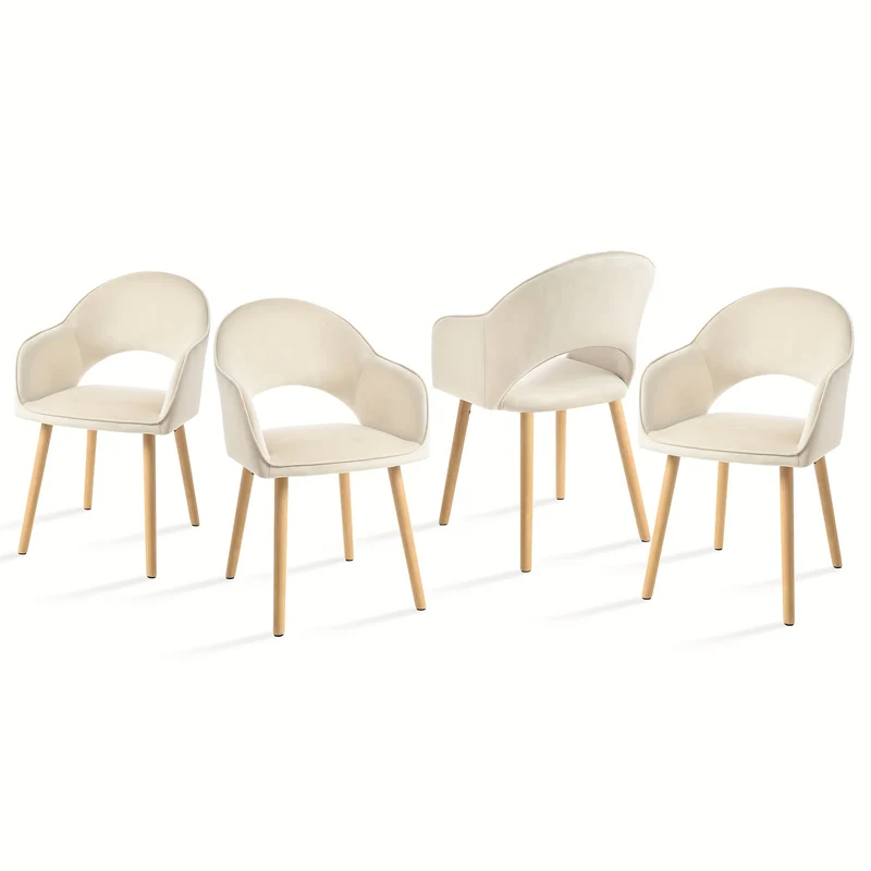 Eetkamerstoelen – Dining Stoelen – Armstoelen – Lounge Stoelen – Stoelen Met Armleuning – Set Van 4 – Licht Beige – Ergonomisch Met Houten Poten