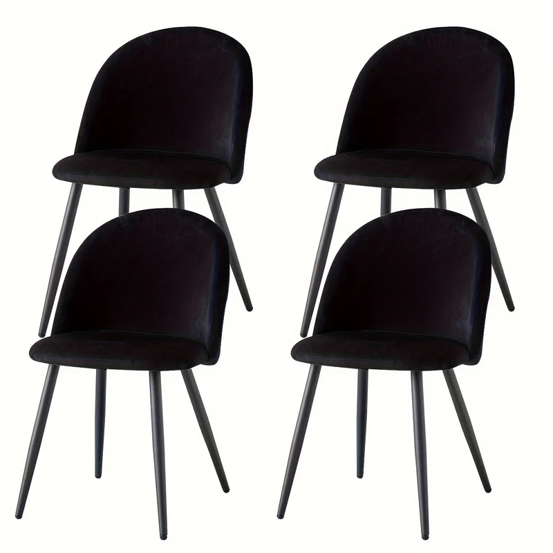 Vintage Fauteuils – Retro Stoelen – Lounge Stoelen – Fluwelen Zitten – Comfortabele Zetels – Set Van 4 – Zwart – Fluwelen Bekleding – Stevige Metalen Poten