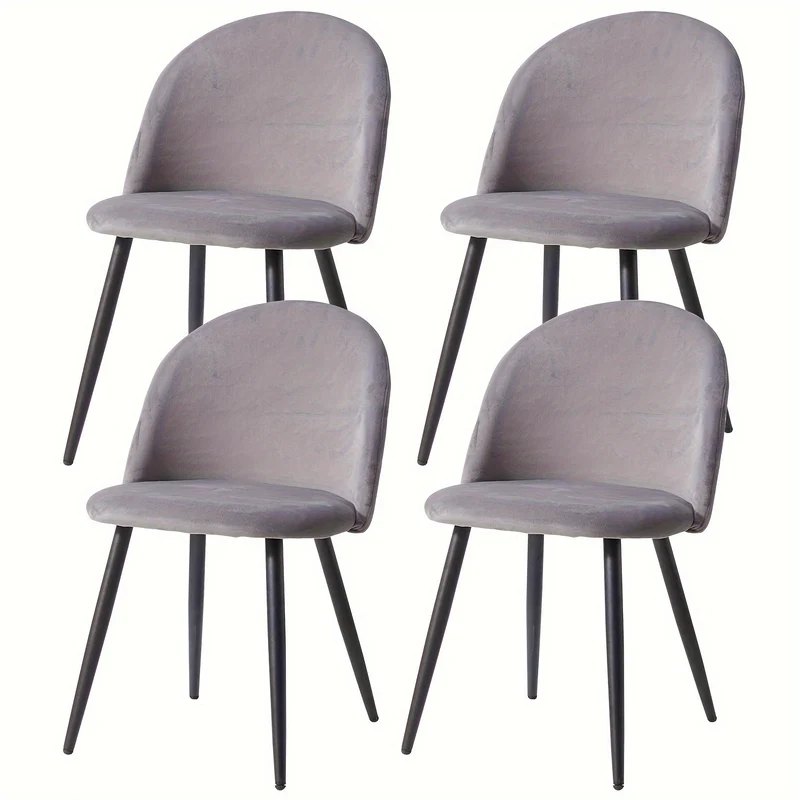 Vintage Stoelen – Fauteuils – Zittingen – Relax Stoelen – Velours Stoelen – Set Van 4 – Metalen Poten – Zacht Fluwelen Bekleding – Comfortabele Sponsvulling – Grijs