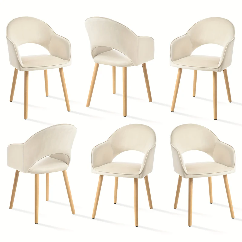 Eetkamerstoel – Stoel – Kuipstoel – Bureaustoel – Lounge Stoel – Halvemaan Open Rug – Massief Houten Poot – Beige Fleece Bekleding