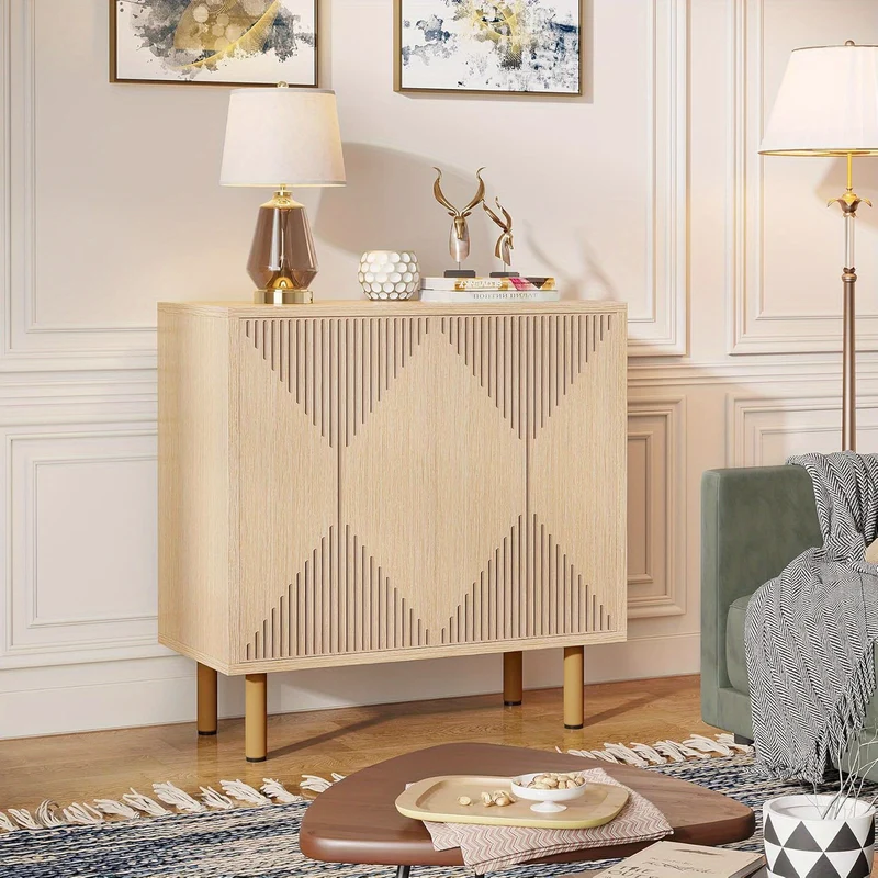 Dressoir – Sideboard – Buffetkast – Opbergkast – Kast – Hout – Compact Formaat 75x35x60 cm – Anti-Omvalbeveiliging & Veermechanisme Deuren