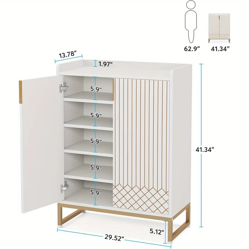 Schoenenkast – Schoenenrek – Opbergkast – Halmeubel – Schoenenopberger – 25 Paar – 5-lagen Met Deuren – MDF Hout Met Metaal