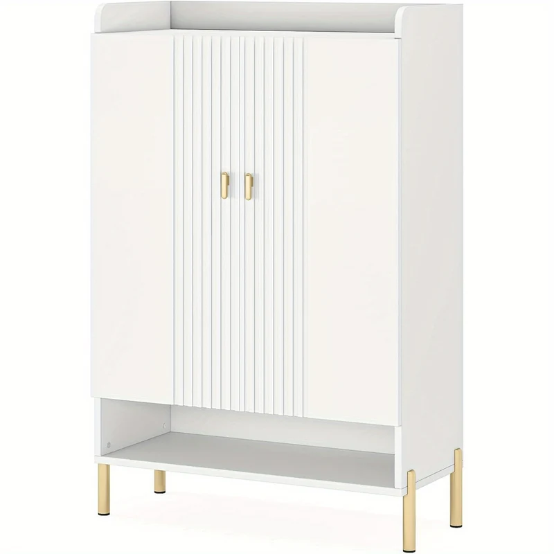 Schoenenkast – Schoenenrek – Opbergkast – Halmeubel – Schoenentoren – Wit – 6 Verstelbare Planken – Hout & Spaanplaat – 110 cm Hoog – Met Deuren