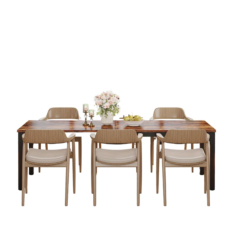 Tafel – Eettafel – Bureau – Werkplek – Eettafel Voor Twee – Extra Lang 200 cm – Robuust Zwart Metaal Met Bruin Houtnerf – Ruimtebesparend Ontwerp