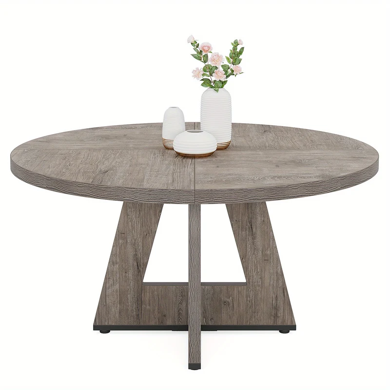 Eetkamertafel – Eettafel – Keukentafel – Ronde Tafel – Tafel – 120 cm Rond – Massief Houten Tafelblad – Grijs