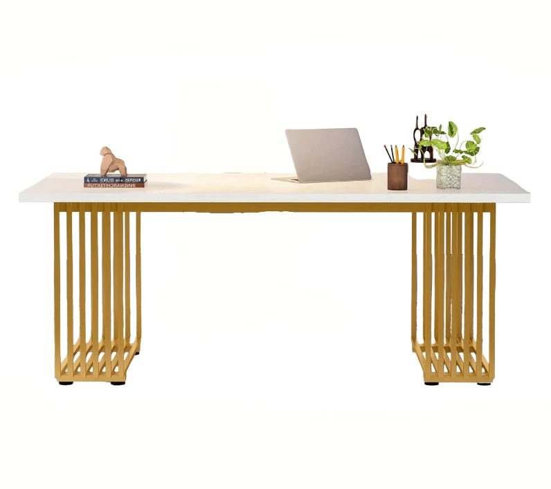 Eettafel – Keukentafel – Uitbreidbare Tafel – Woonkamertafel – Dinerbank – Modern Wit Goud – Uitschuifbaar 180 cm – Hardhout Metalen Poot Stabiel