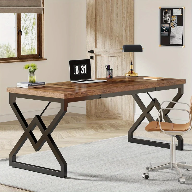 Bureau – Bureautafel – Computertafel – Werkplek – Schrijftafel – Groot Werkoppervlak 160x70 cm – Dikke Houten Tafelplaat & Stabiel Metalen Frame