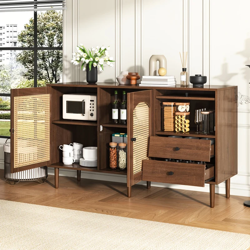 Opbergkast – Opbergmeubel – Kast – Sideboard – Bruin – Verstelbare Schappen – Duurzaam Bamboe – Magnetische Deuren – 130 cm Breed – Vrijstaand