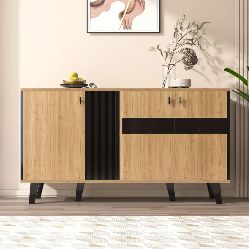 Modern Bamboo Hallway Organizer & Sideboard with Storage - Freestanding Entryway Cabinet with Doors & Shelves, Space-Saving Design for Hallway, Living Room, Bedroom - Easy Assembly, Natural Brown Finish, 140x78.5x41cm (55"x31