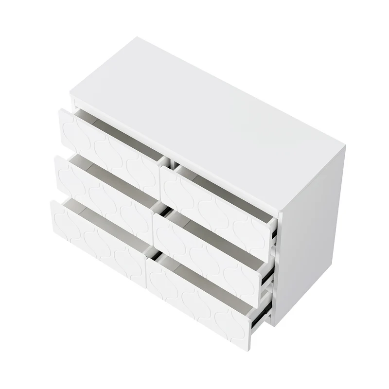 Ladekast – Kommode – Dressoir – Opbergkast – Kast – 6 Ruime Lades – Aardbevingsbestendig Ontwerp – Witte Lakafwerking – 68,58 cm Hoog – Moderne Golfpatroon