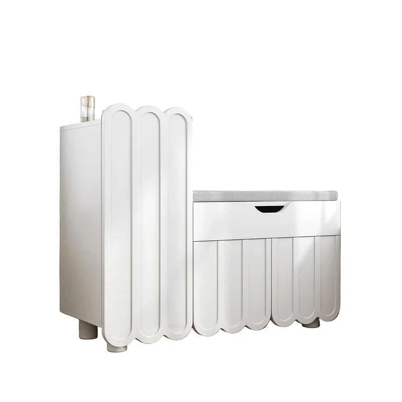Schoenenkast – Schoenmeubel – Schoenrack – Schoenopberger – Schoenbank – Modern Wit – 3-Deurs – Zitbank – 3,2+ Kubieke Voet Opbergruimte – Duurzaam Niet-Houten Materiaal
