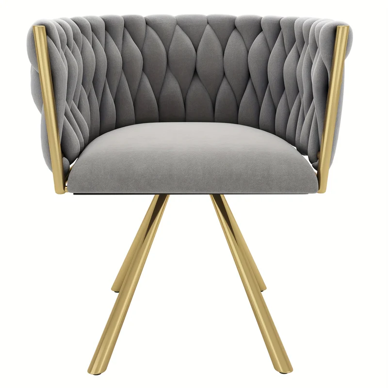 Draaifauteuil – Swivel Chair – Accentstoel – Rotatiestoel – Fauteuil – Grijs met Gouden Accenten – 360° Draaibaar – Stevig Metalen Frame