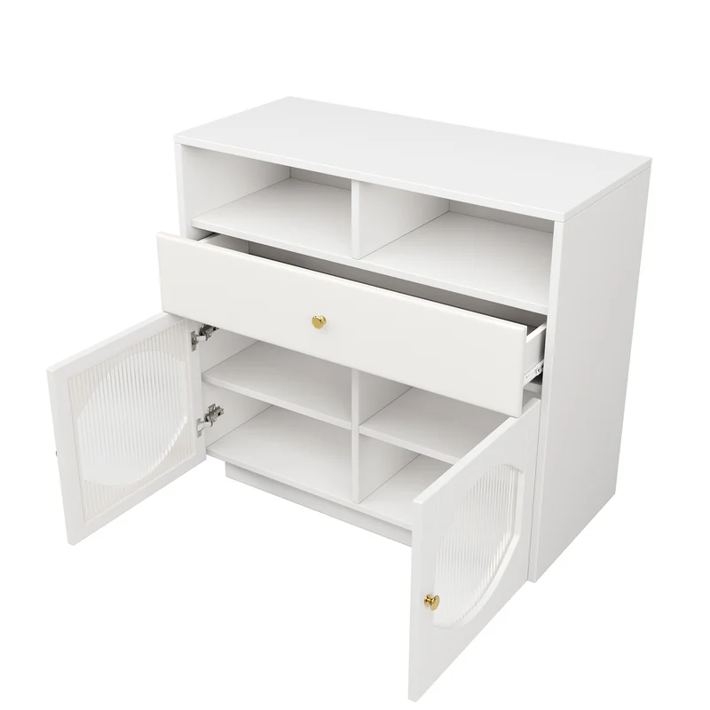 Opbergkast – Opbergmeubel – Kast – Dressoir – Bergkast – Modern Wit – 2 Deuren & Lade – Vrijstaand – 3,2+ Kubieke Voet – Eenvoudige Montage – Duurzaam