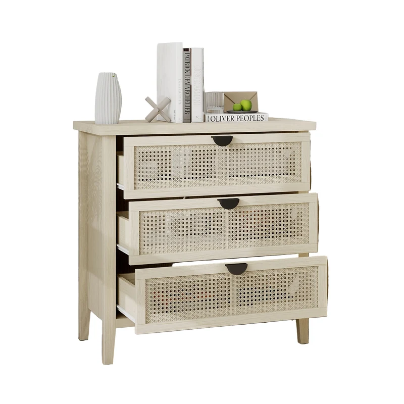 Opbergkast – Opbergmeubel – Ladeblok – Bergkast – Kast met Laden – Wit Bamboo – Duurzaam Natuurlijk Materiaal – 80 cm Hoog – Vrijstaand Met Vloerbescherming
