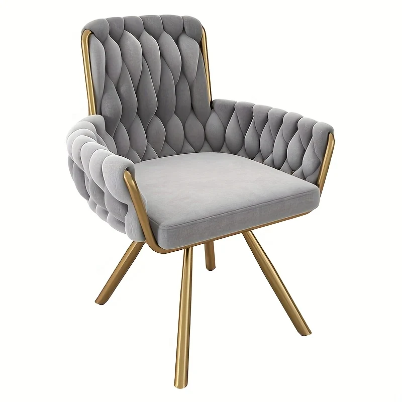 Eetkamerstoel – Stoel – Zitten – Hocker – Kruk – Modern Grijs met Gouden Accenten – Comfortabele Katoenen Vulling – Onderhoudsvriendelijk Zonder Hout