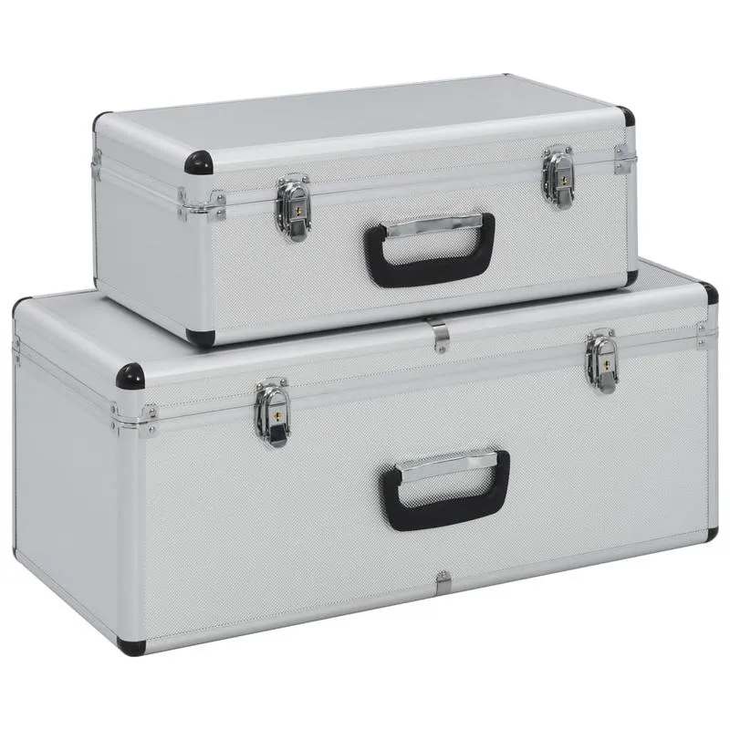 Aluminium Opbergkoffer – Opbergbox – Gereedschapskist – Organizer – Make-up Koffer – Set Van 2 – Lichtgewicht & Versterkte Hoeken – Inclusief Slot Met Sleutels - Zilver
