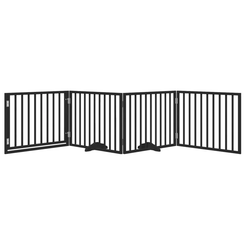 Hondenren – Puppyren – Hondenhek – Hondenkennel – Opvouwbaar – 4 Panelen – Populierenhout & Aluminium – 320 cm Lengte – Met Deur – Modulair & Draagbaar – Zwart