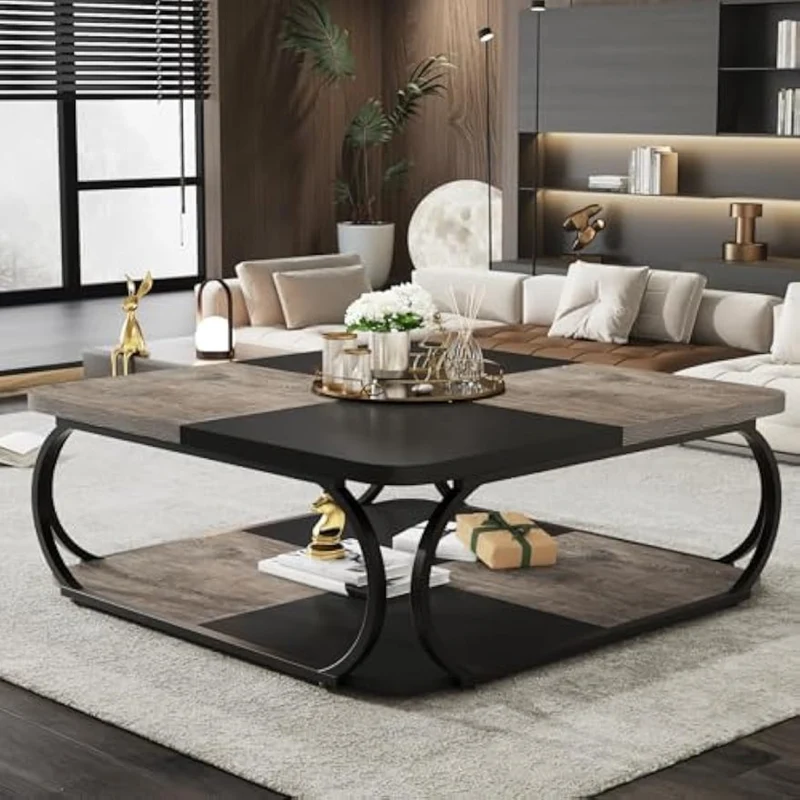 Salontafel – Koffietafel – Bijzettafel – Woonkamertafel – Tafel – Vierkant 100x100x50 cm – Hoogwaardig Composiet Hout – Modern Design Met Dubbele Laag
