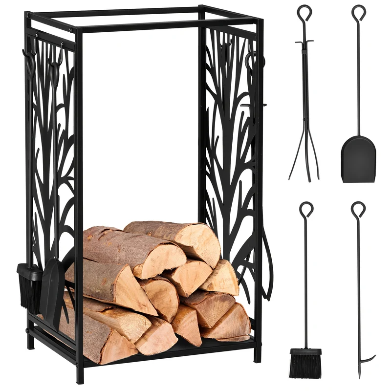 Houthouder – Houtopslag – Houtblokhouder – Houtrek – Haardhouthouder – Zwart – Metalen Materiaal – Afmeting 46 x 30 x 70 cm