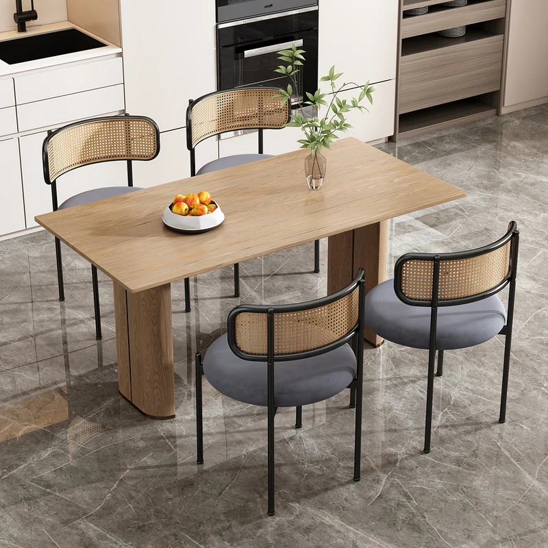 Eetkamerstoel – Stoel – Kuipstoel – Keukenstoel – Meubel – Set van 2 – Bamboe Frame – Zacht Gewatteerd – Grijs – Stevig Vierpootsdesign – Makkelijk Schoon te Maken