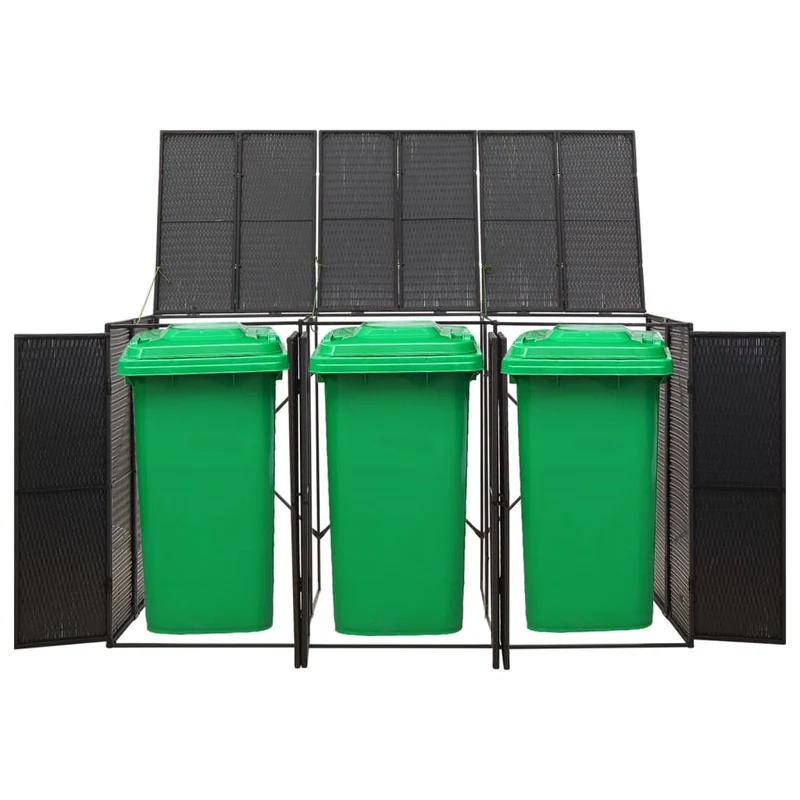 Afvalbak Buiten – Vuilnisbak Tuin – Afvalcontainer Recycling – Prullenbak Buiten – Grote Afvalbak 3 Compartimenten – Weerbestendig PE-Rattan – Afmeting 207x80x117 cm