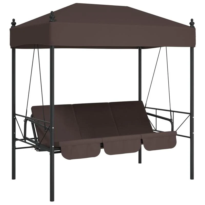 Hollywood Schommelstoel – Schommelstoel Met Kap – Loungestoel Buiten – Hangstoel Tuin – Patio Stoel Bruin – Stevig Stalen Frame – Weerbestendig Met Kussen