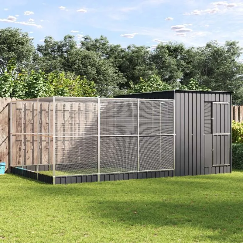 Silvery Galvanized Steel Aviary with Expandable Chamber 497x303x216cm - Heavy-Duty Modular Enclosure, Powder-Coated Finish, Reinforced for Medium Birds, Pet Bird Housing, Bird Enclosure, Sturdy Construction, Weatherresistant
