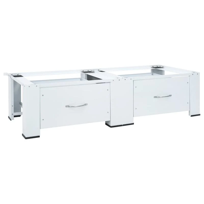 Wasmachine- en Drogerstandaard – Wasmachine Steun – Drogerverhoger – Wasautomaat Onderstel – Laundry Organizer – Stevig Stalen Frame – 2 Opbergladen – Antislipvoetjes – 200 kg Draagvermogen – Wit