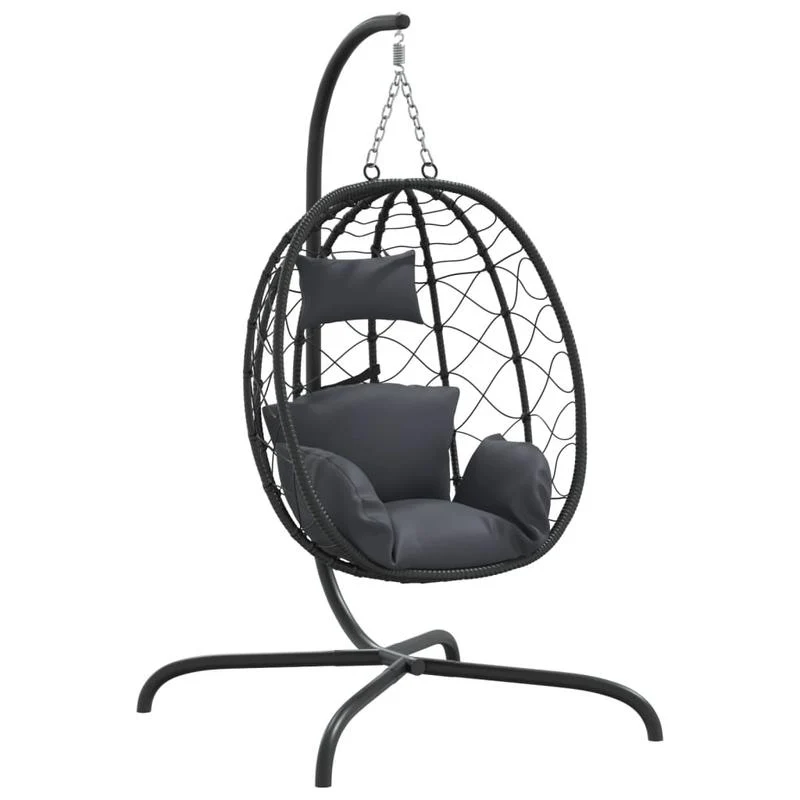 Hangstoel Ei – Hangstoel Schommelstoel Tuinstoel Relaxstoel – Stevig Gepoedercoat Stalen Frame – Synthetisch PE-Rattan – Met Kussen – Weerbestendig – Binnen & Buiten – Tot 150 kg – Compact Design
