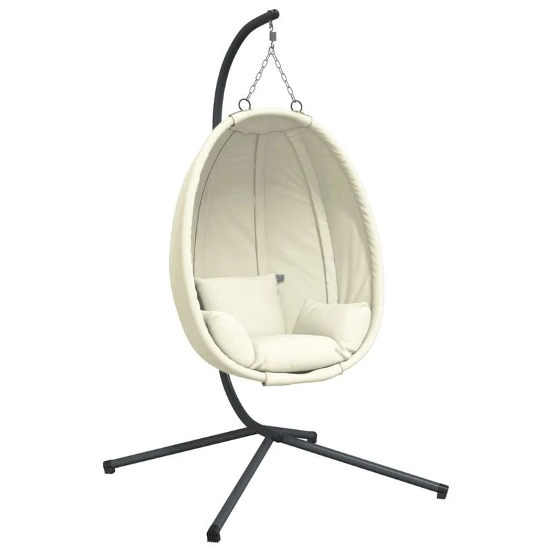 Hangstoel – Hangende Eierstoel – Cocoon Stoel – Schommelstoel – Tuinstoel – Stalen Frame – Afneembare Beige Kussens – Draagvermogen 150 kg