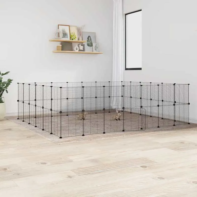 Dierenkooi – Knaagdierenkooi – Konijnenkooi – Caviakooi – Hamsterkooi – Modulaire Set 52 Panelen – Gepoedercoat Staal 35x35 cm – Met Deuren & Veilig Sluitingssysteem
