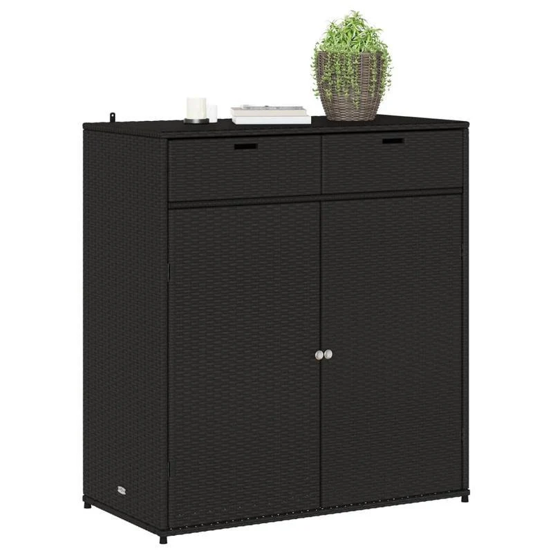 Tuinkast – Tuinkist – Opbergkast – Gereedschapsschuur – Buitenberging – Zwart PE-Rattan – 105x51x113 cm – Weerbestendig Stalen Frame – Met Planken