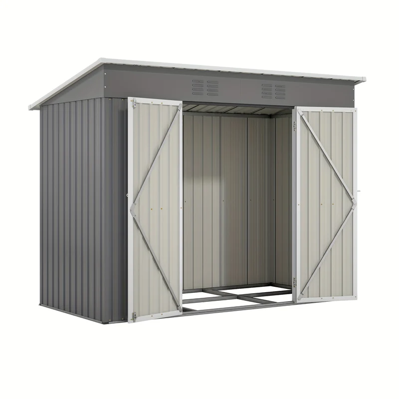 Metalen Tuinschuur – Tuinberging – Tuinhuisje – Opslagschuur – Fietsenberging – Gegalvaniseerd Staal – Ventilatie En Sluitbaar Deursysteem – 244x122 cm Grijs