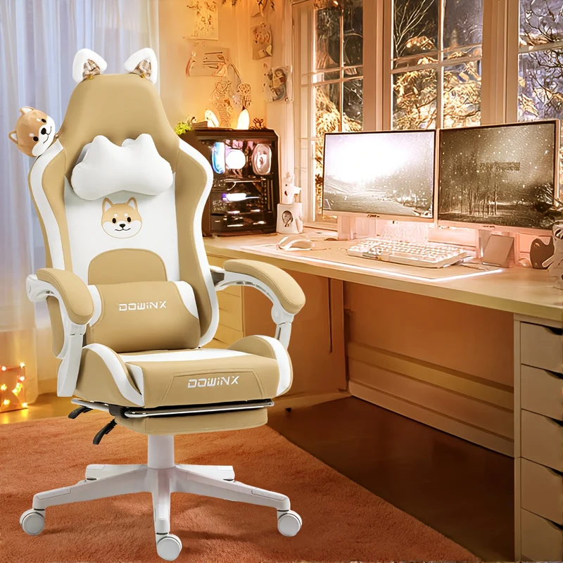 Roze Gamingstoel – Kawaii Stoel – Bureaustoel – Gamestoel – Anime Stoel – Ergonomisch Ontwerp – Verstelbare Voetsteun – 136 kg Draagkracht – PU Kunstleer & Metaal – Handmatig Verstelbare Rugleuning – Schattig Anime Meisje & Hartvormige Uitsparingen